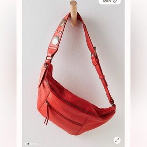 Free People Belt Bag Crossbody Leather Pink Wilder Embellished Boho Western